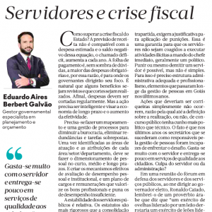 Servidores e crise fiscal | Artigo do presidente Eduardo Aires no jornal O Popular